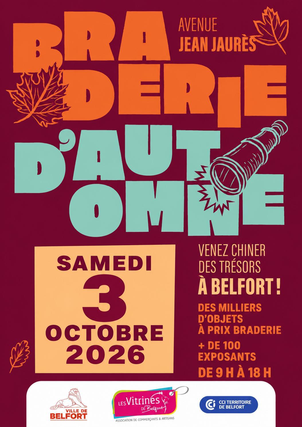 Affiche Braderie d’automne Belfort 2026 Affiche de la Braderie d'automne de Belfort, samedi 3 octobre 2026, avenue Jean Jaurès
